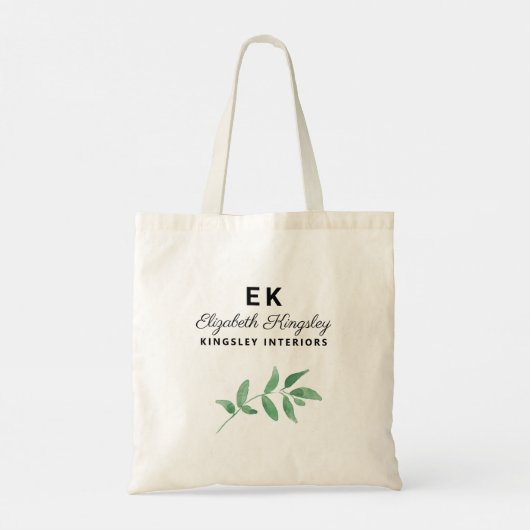 Modern Elegant Greenery Custom Name and Business Tote Bag (Achterkant)