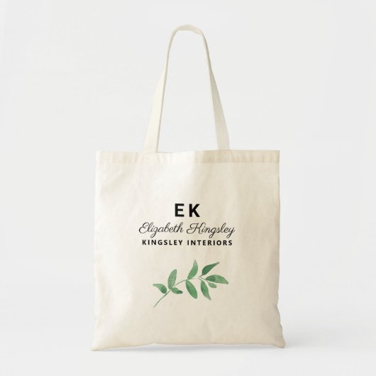 Modern Elegant Greenery Custom Name and Business Tote Bag (Voorkant)