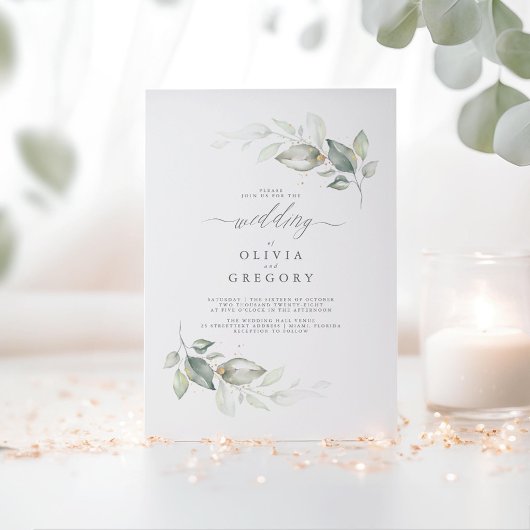 Modern Elegant Greenery Minimalist Wedding Kaart