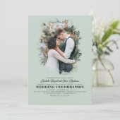 Modern Elegant Greenery Photo Overlay Wedding Kaart (Staand voorkant)