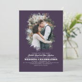 Modern Elegant Greenery Photo Overlay Wedding Kaart (Staand voorkant)