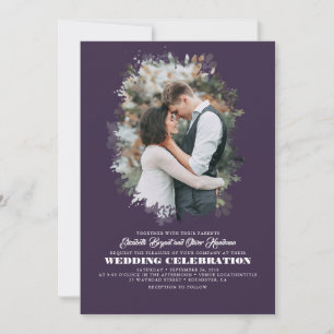 Modern Elegant Greenery Photo Overlay Wedding Kaart
