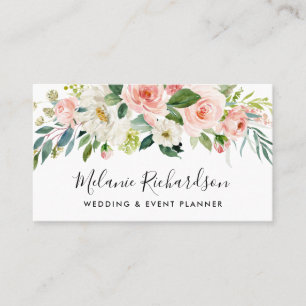 Modern Elegant Greenery Pink Blush Floral Visitekaartje