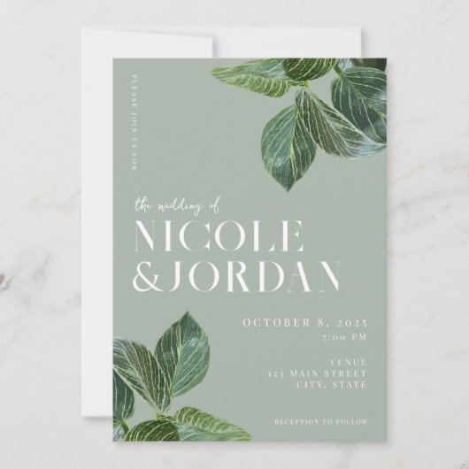 Modern Elegant Greenery Wedding Invitation Kaart (Voorkant)