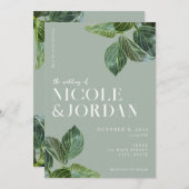 Modern Elegant Greenery Wedding Invitation Kaart (Voorkant / Achterkant)