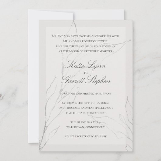 Modern Elegant Grey Floral Wedding Kaart (Voorkant)