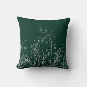 Modern Elegant Grey Flowers op Dark Emerald Green Kussen