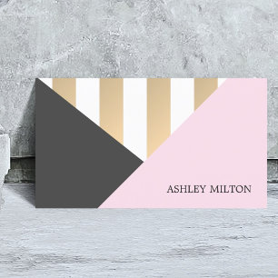 Modern Elegant Grey Roos Golden Stripes Visitekaartje