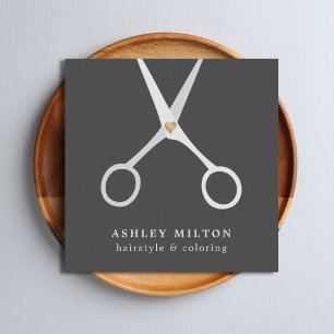 Modern Elegant Grey Silver Scissors Hair Stylist Vierkante Visitekaartje