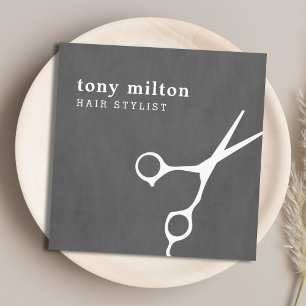 Modern Elegant Grey White Scissors Hair Stylist Vierkante Visitekaartje