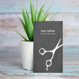 Modern Elegant Grey White Scissors Hair Stylist Visitekaartje