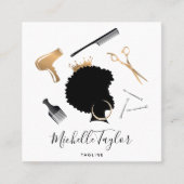 Modern Elegant Haarstylist Afro American Woman Vierkante Visitekaartje (Voorkant)