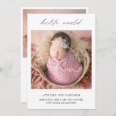 Modern Elegant Hallo World Photo Simple Birth Aankondiging (Voorkant / Achterkant)
