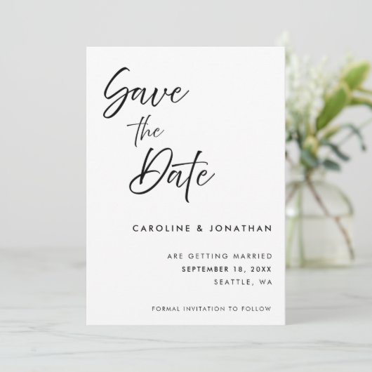 Modern elegant handgeschreven script | Bruiloft Save The Date (Staand voorkant)