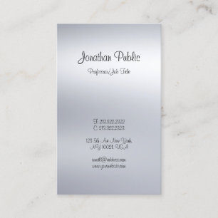 Modern Elegant Handgeschreven Script Silver Plain Visitekaartje