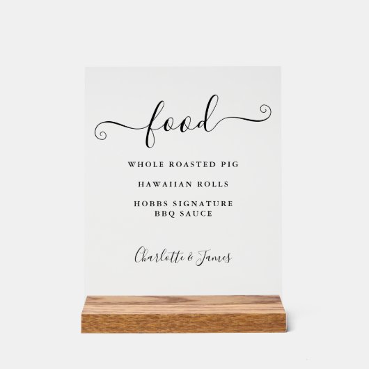 Modern Elegant Handtekening Script Food Menu Acryl Bord (Voorkant)