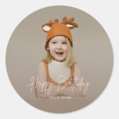 Modern Elegant Happy Birthday Photo Round Sticker (Devant)