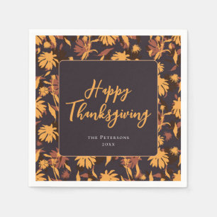 Modern Elegant Happy Thanksgiving Coneflowers Servet