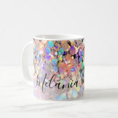 Modern elegant holografisch glitter - zwart koffiemok (Voorkant links)