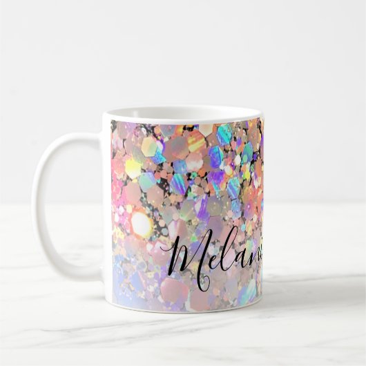 Modern elegant holografisch glitter - zwart koffiemok (Links)