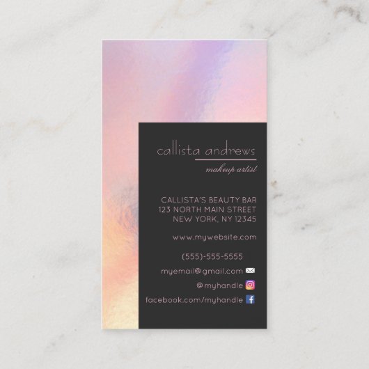 Modern elegant holografisch iserend kleurenblok visitekaartje (Achterkant)