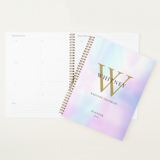 Modern Elegant Holographic Gold Monogram 2023 Planner (Display)