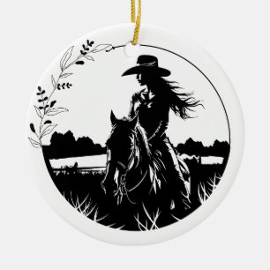 Modern Elegant Horse Cowgirl Western Paardensport Keramisch Ornament
