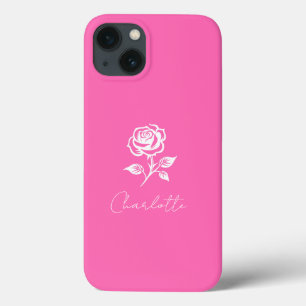 Modern Elegant Hot Pink en Roos Custom Name iPhone 13 Hoesje
