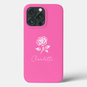 Modern Elegant Hot Pink en Roos Custom Name iPhone 13 Pro Hoesje