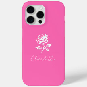 Modern Elegant Hot Pink en Roos Custom Name iPhone 15 Pro Max Hoesje