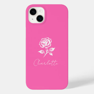 Modern Elegant Hot Pink en Roos Custom Name Case-Mate iPhone 14 Plus Hoesje