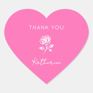 Modern Elegant Hot Pink en Roos Custom Name Hart Sticker
