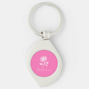 Modern Elegant Hot Pink en Roos Custom Name Sleutelhanger