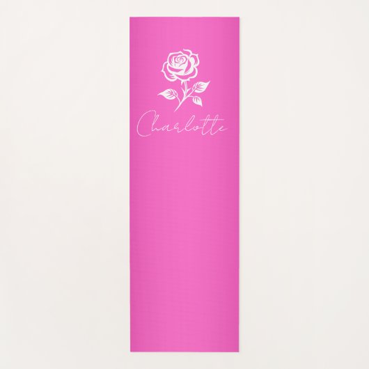 Modern Elegant Hot Pink en Roos Custom Name Yogamat (Voorkant)