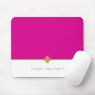 Modern Elegant Hot Pink Gold Name Mousepad Muismat