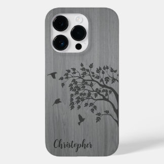 Modern elegant hout - boom en kraai - houten Case-Mate iPhone 14 pro hoesje