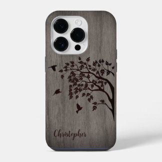 Modern elegant hout - boom en kraai - houten iPhone 14 plus hoesje
