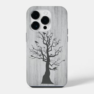 Modern elegant hout - boom en kraai - houten iPhone 14 plus hoesje