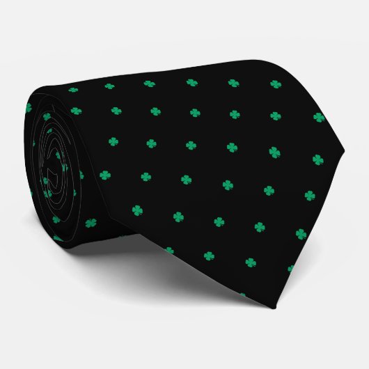 Modern Elegant Irish Shamrock Green Clover Black Stropdas (Opgerold)
