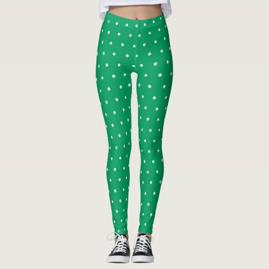 Modern Elegant Irish Shamrock Green Clover Leggings (Voorkant)