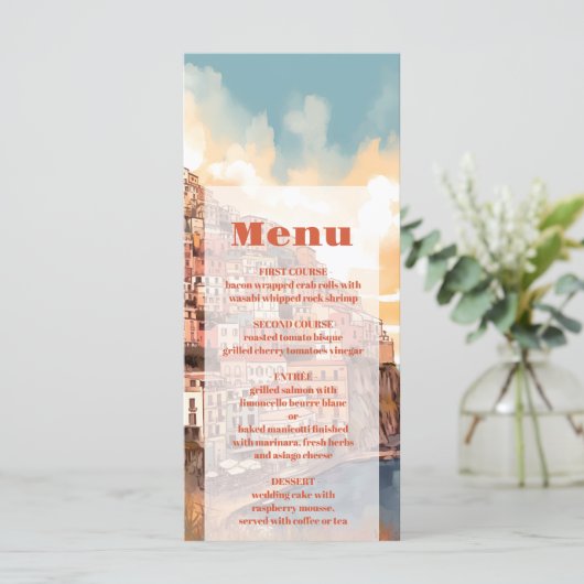 Modern Elegant Italië Bestemming Bruiloft Menu (Staand voorkant)