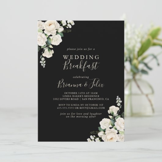 Modern Elegant Ivoor Bloemen Trouwontbijt Kaart (Staand voorkant)