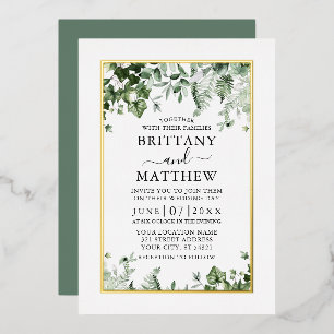 Modern Elegant Ivy Ferns Sage Green Wedding Gold Folie Uitnodiging
