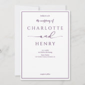 Modern Elegant Kalligrafie Script Paarse bruiloft Kaart (Voorkant)