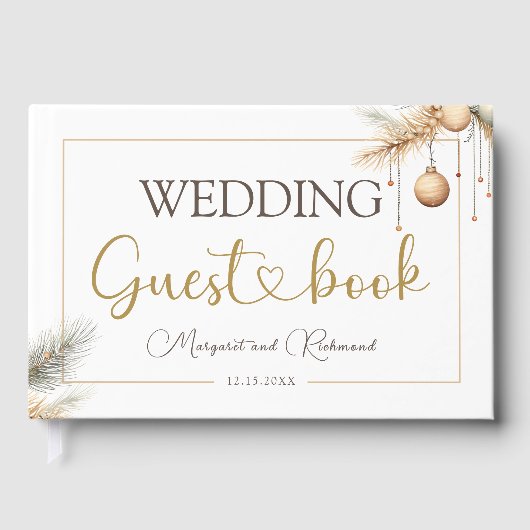 Modern Elegant Kerstbruiloft gastenboek (Voorkant)