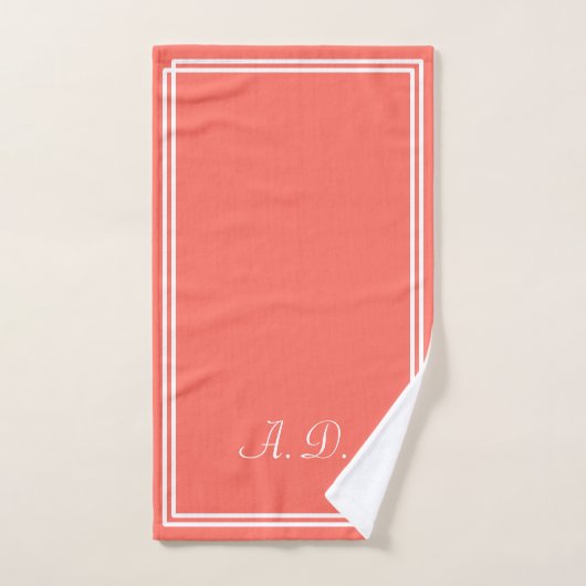 Modern Elegant Koraal Perzik Monogram Initialen Bad Handdoek (Handdoek)