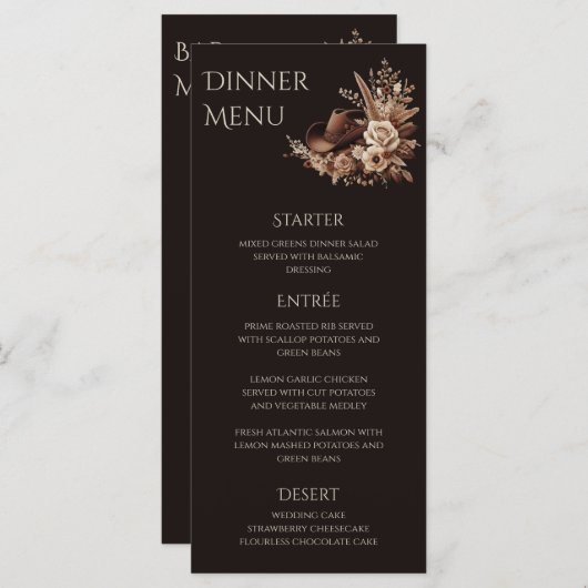 Modern Elegant Land Western- Bloemen Menu (Voorkant / Achterkant)