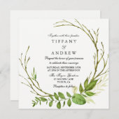 Modern Elegant Leaf Wreath Wedding Invite Kaart (Voorkant / Achterkant)