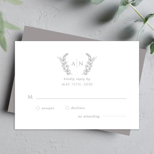 Modern elegant leafy monogram wedding RSVP kaartje