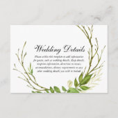 Modern elegant lef Wreath Wedding Details Informatiekaartje (Voorkant)